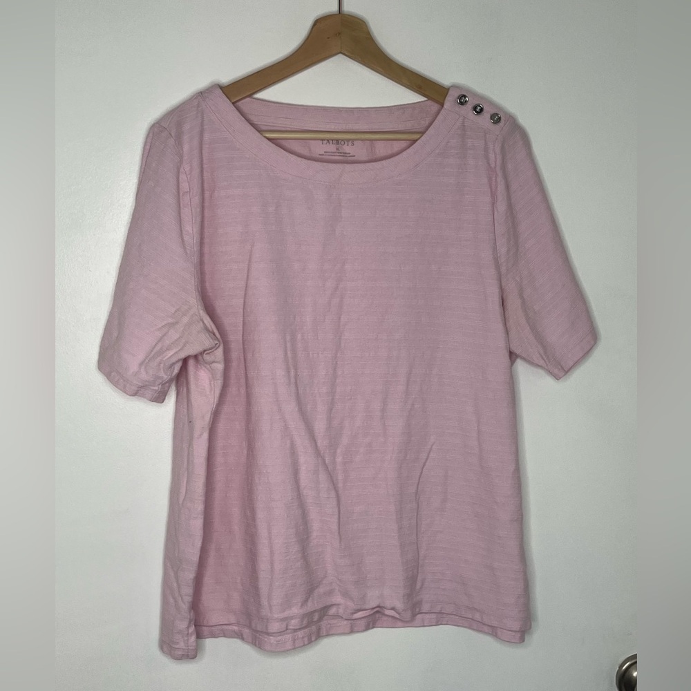 Talbots Light Pink Ribbed Tee, Size XL